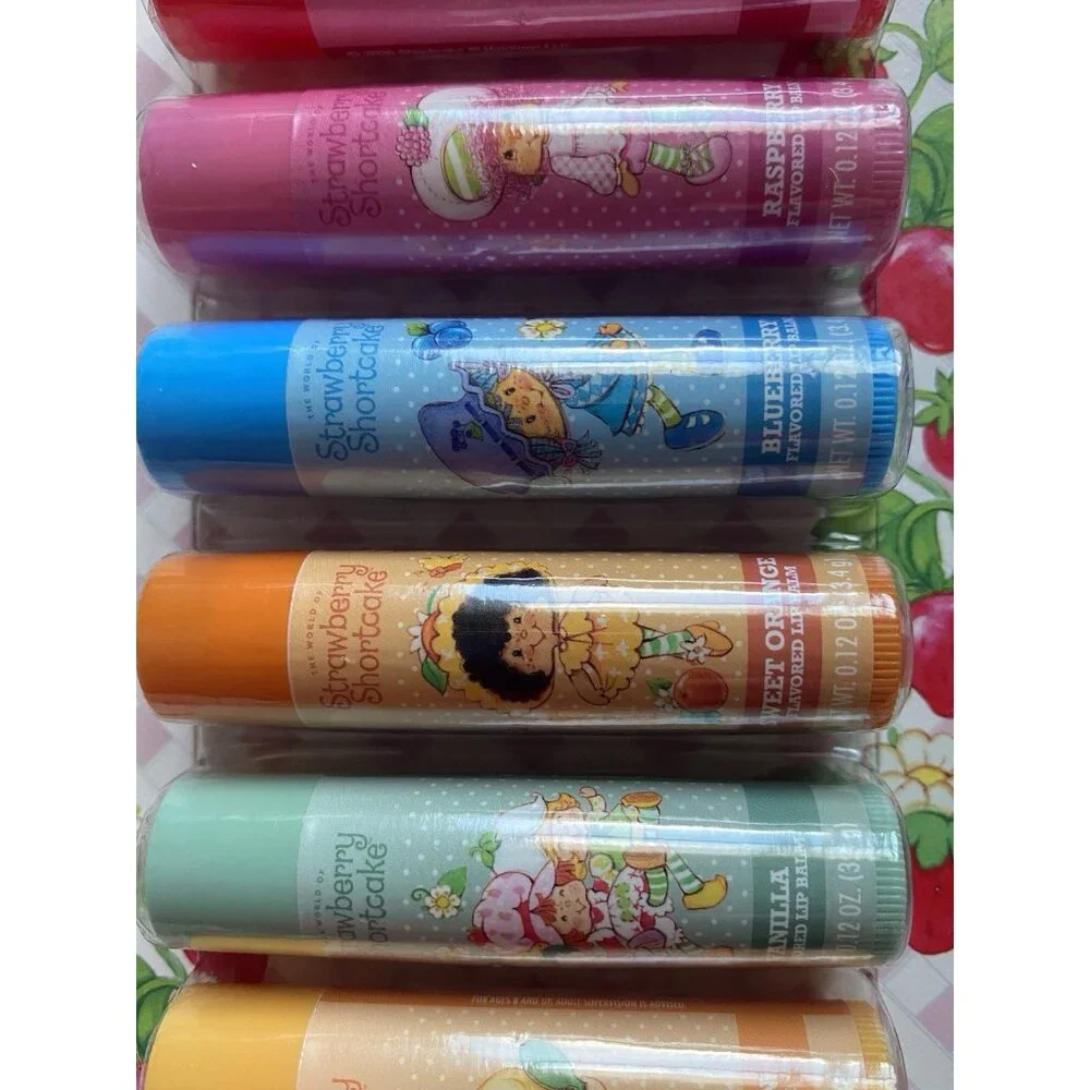 8 Pk  Strawberry Shortcake Flavored Lip Balms Cherry Vanilla Blueberry Lemon NEW
